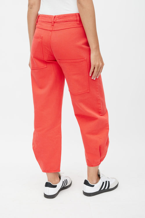 Tibi Red Tapered Denim Jeans