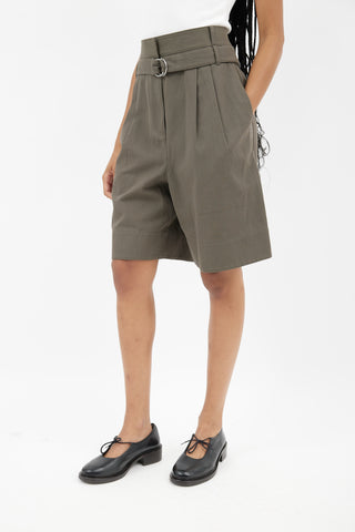 Tibi Taupe Wide Leg Belted Shorts