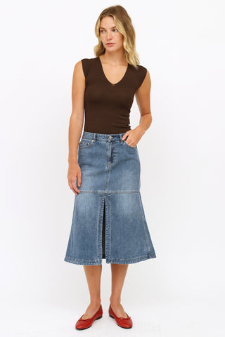 Tibi Blue Denim Panel Skirt