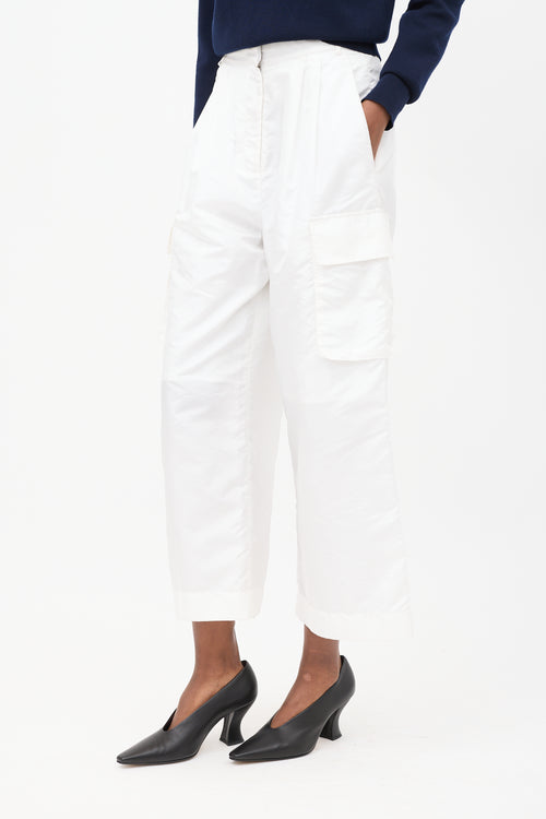 Tibi White Nylon Wide Leg Cargo Pants