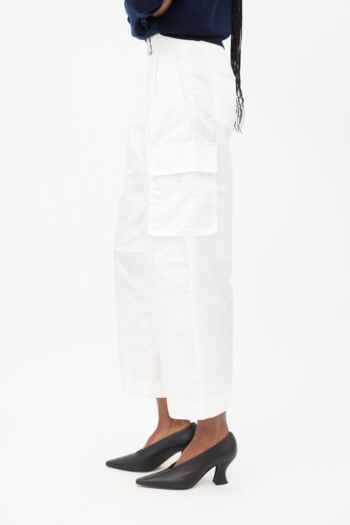 Tibi White Nylon Wide Leg Cargo Pants