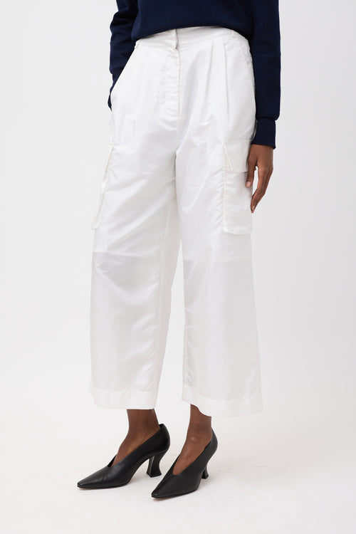 Tibi White Nylon Wide Leg Cargo Pants