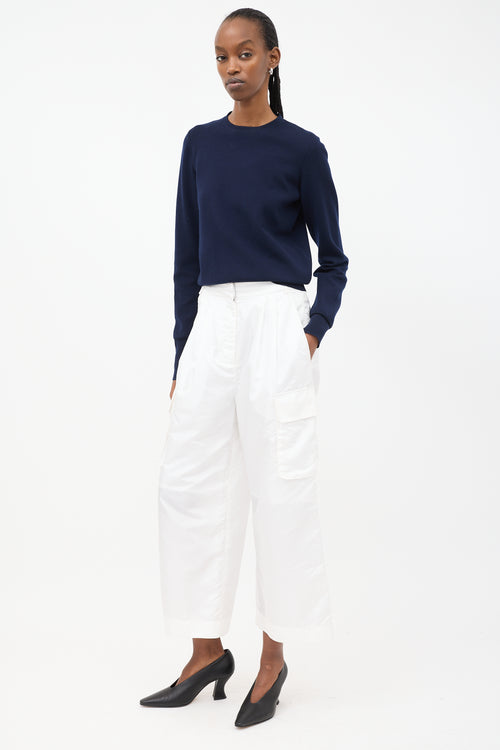 Tibi White Nylon Wide Leg Cargo Pants