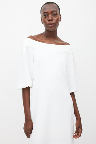 Tibi White Off Shoulder Puff Sleeve Dress