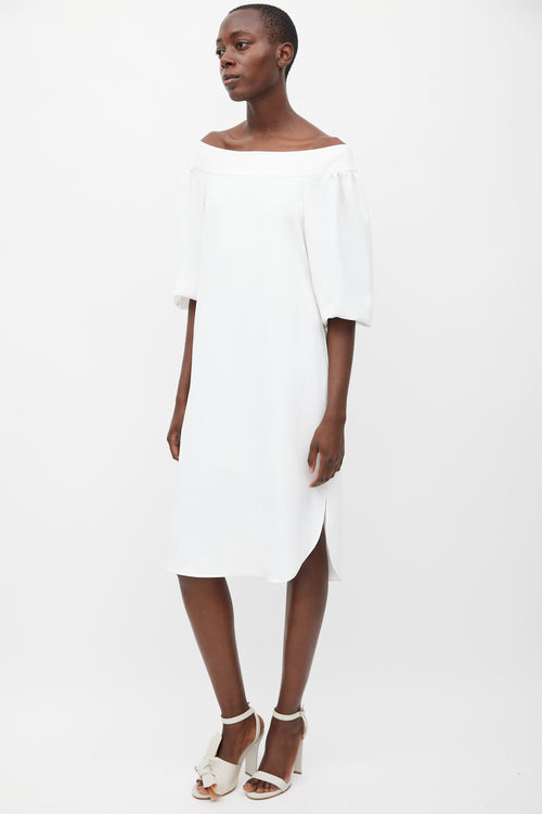 Tibi White Off Shoulder Puff Sleeve Dress