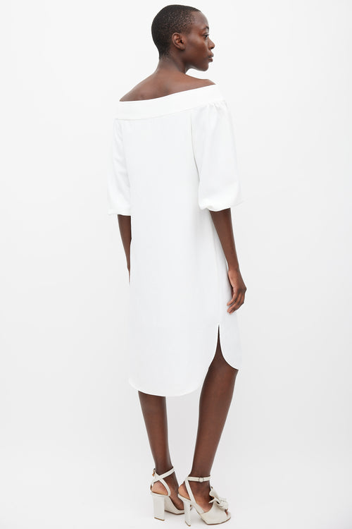 Tibi White Off Shoulder Puff Sleeve Dress