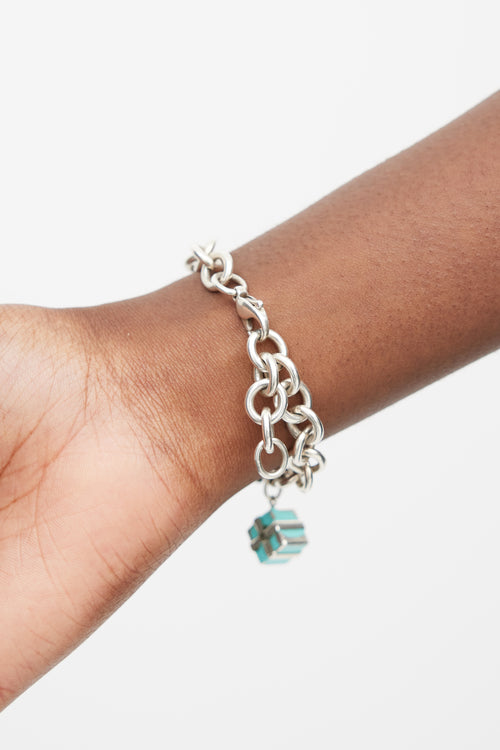 Tiffany 
Co. Silver 
Blue Gift Box Heart Bracelet