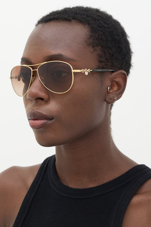 Tiffany 
Co. Gold TF3034 Aviator Sunglasses