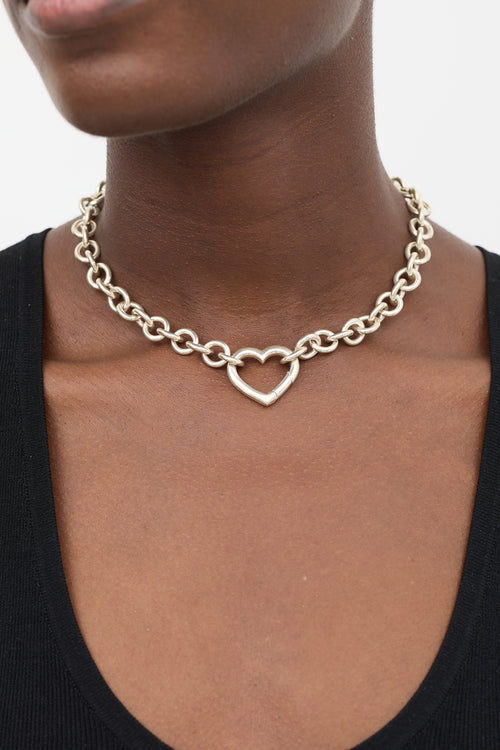 Tiffany 
Co. 925 Silver Heart Clasp Choker Necklace