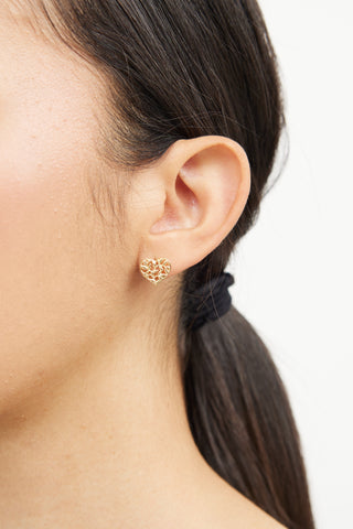 18K Gold Olive Leaf Heart Earring