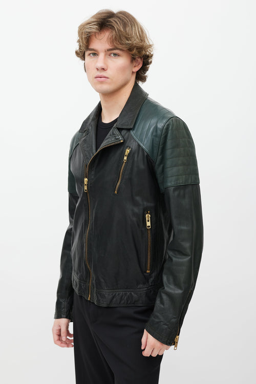 Tiger of Sweden Green Leather Biker Jacket