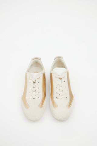 Tod
s Beige 
Gold Suede Paneled Sneaker