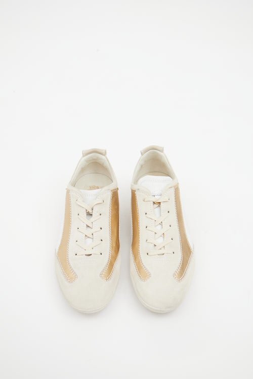 Tod
s Beige 
Gold Suede Paneled Sneaker