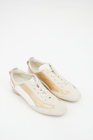 Tod
s Beige 
Gold Suede Paneled Sneaker