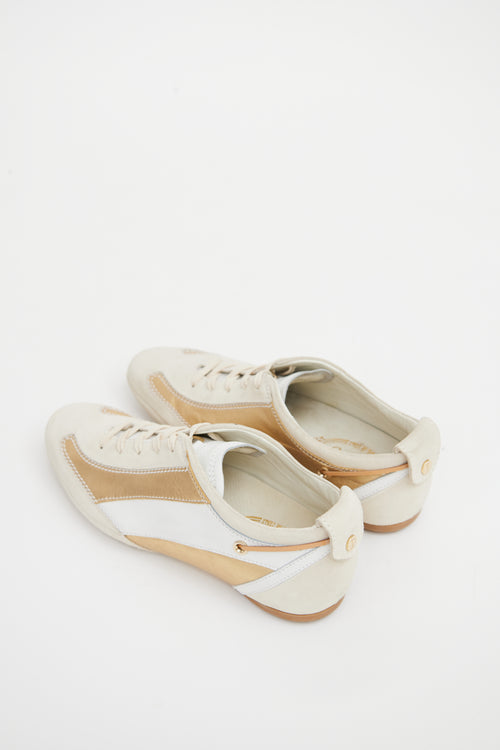 Tod
s Beige 
Gold Suede Paneled Sneaker