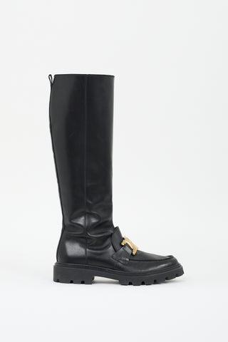 Tod
s Black Leather Catena Chain Boot