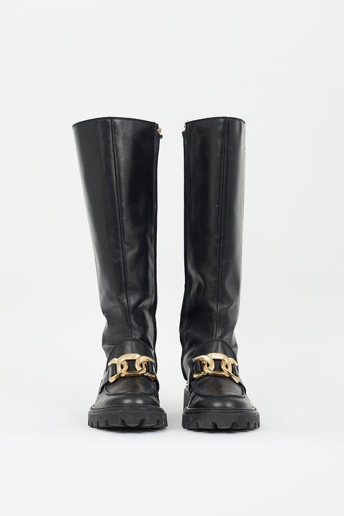 Tod
s Black Leather Catena Chain Boot