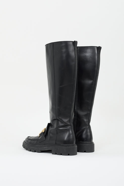 Tod
s Black Leather Catena Chain Boot