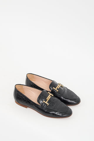 Tod
s Black Leather Embossed Double T Loafer