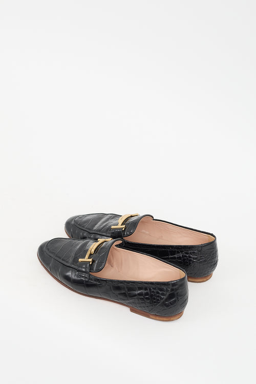 Tod
s Black Leather Embossed Double T Loafer