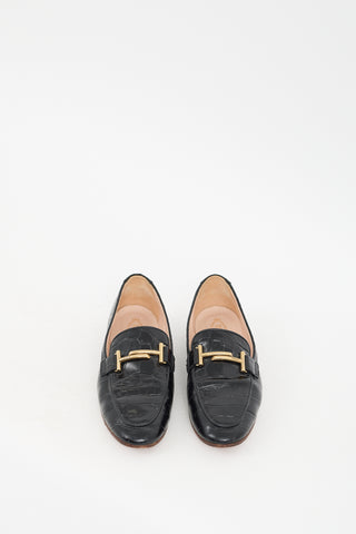 Tod
s Black Leather Embossed Double T Loafer