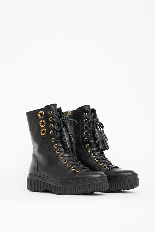 Tod
s Black Leather Lace Up Boot