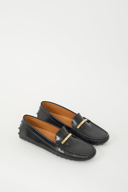 Tod
s Black Leather Logo Driving Loafer