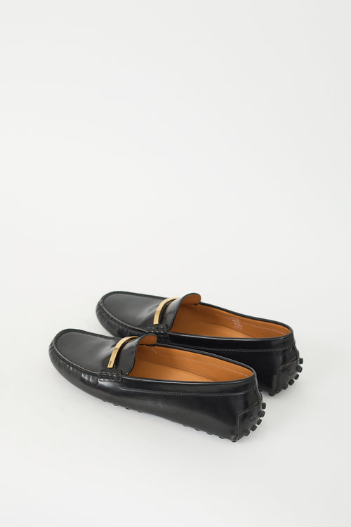 Tod
s Black Leather Logo Driving Loafer