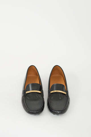 Tod
s Black Leather Logo Driving Loafer