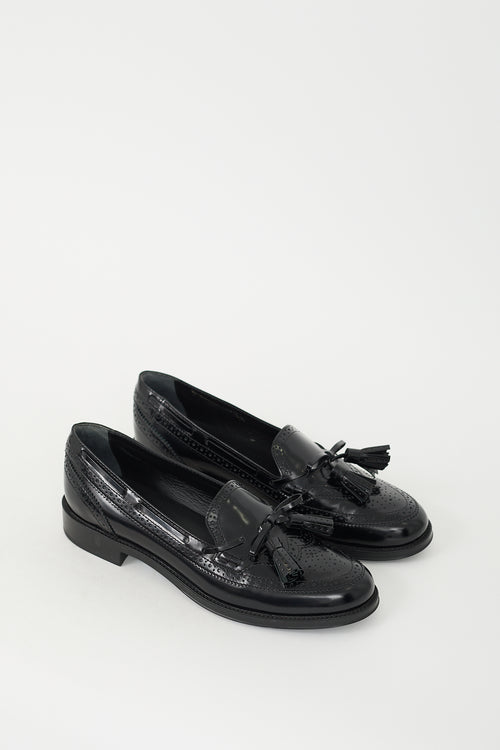 Tod
s Black Leather Tassel Brogue Loafer