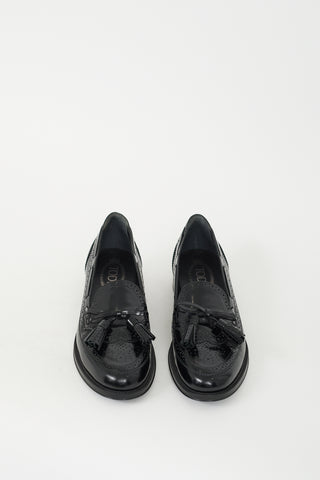 Tod
s Black Leather Tassel Brogue Loafer