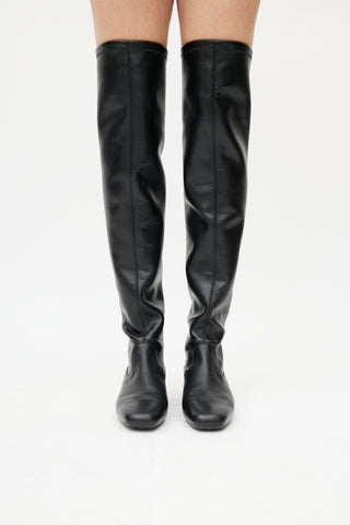 Tod
s Black Leather Thigh High Boot