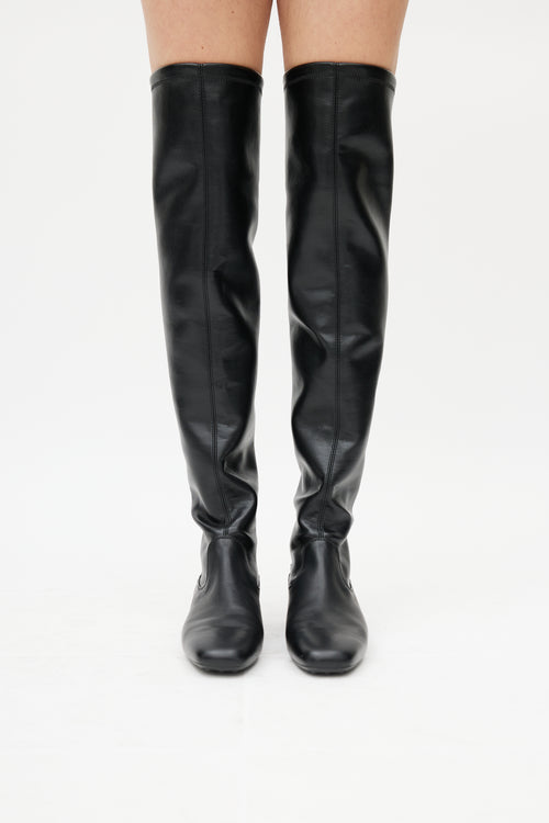 Tod
s Black Leather Thigh High Boot