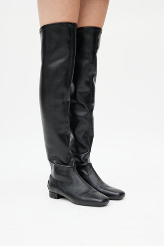 Tod
s Black Leather Thigh High Boot