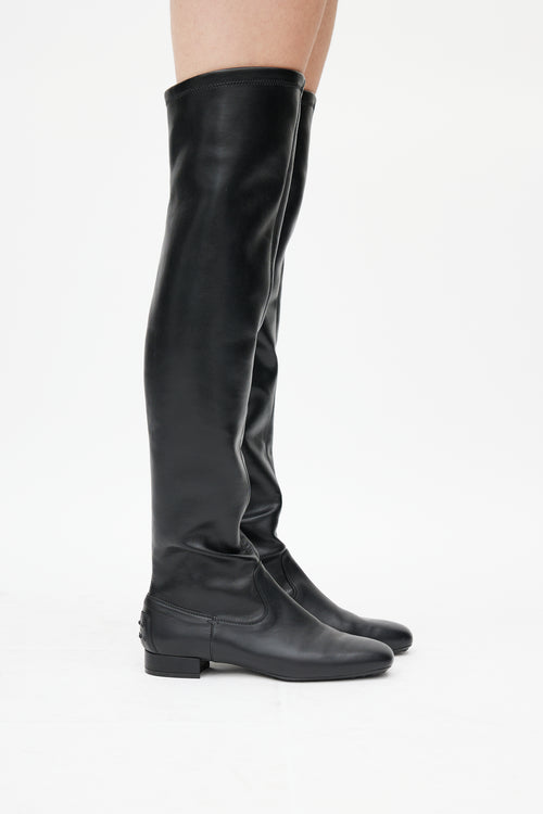 Tod
s Black Leather Thigh High Boot