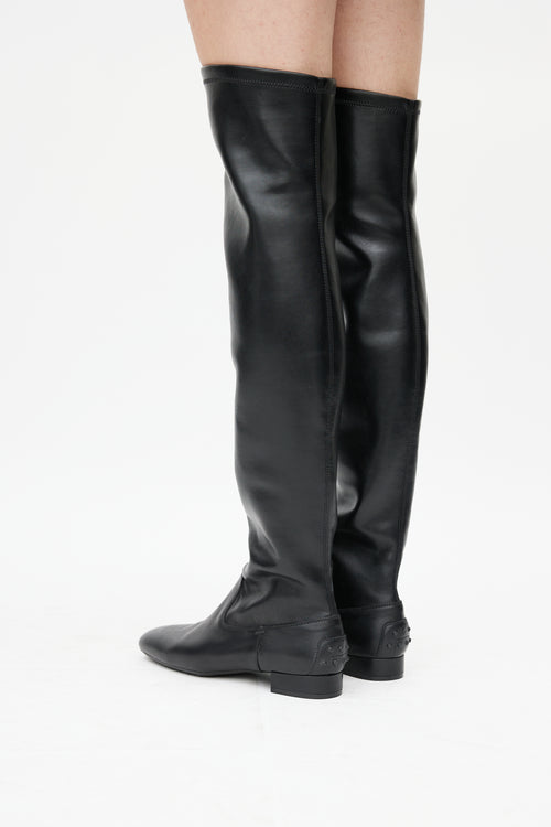 Tod
s Black Leather Thigh High Boot