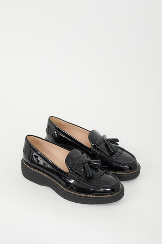 Tod
s Black Patent Leather Fringe Platform Loafer