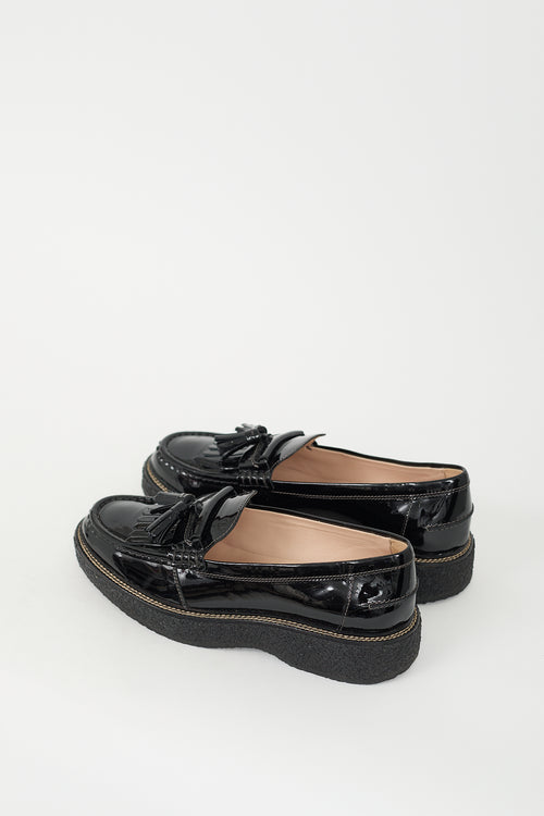 Tod
s Black Patent Leather Fringe Platform Loafer