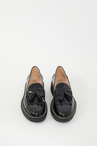 Tod
s Black Patent Leather Fringe Platform Loafer