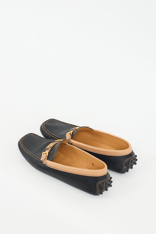 Tod
s Black 
Brown Leather Buckle Loafer