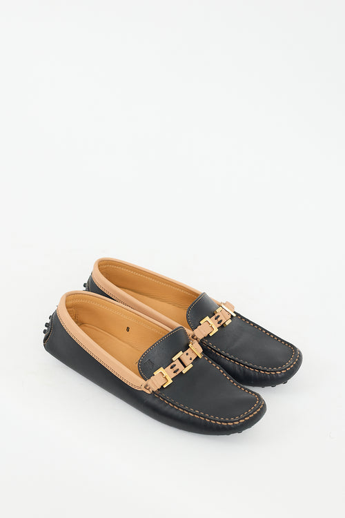 Tod
s Black 
Brown Leather Buckle Loafer