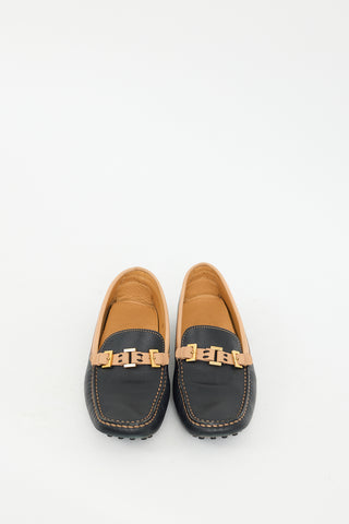 Tod
s Black 
Brown Leather Buckle Loafer