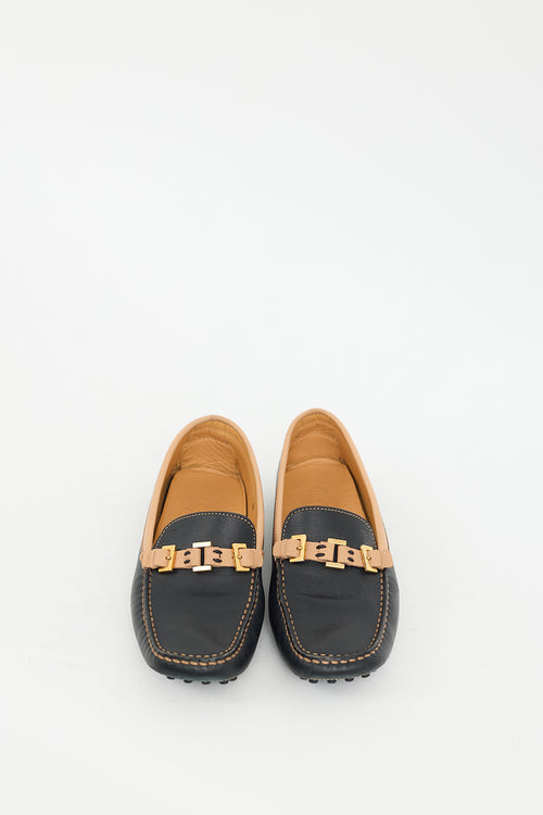 Tod
s Black 
Brown Leather Buckle Loafer