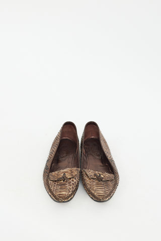 Tod
s Brown Leather Embossed Flat