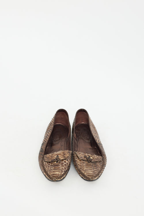 Tod
s Brown Leather Embossed Flat