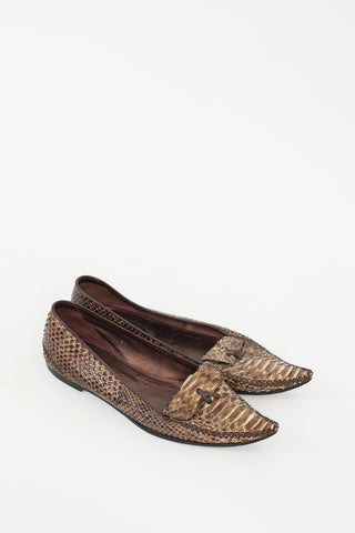 Tod
s Brown Leather Embossed Flat