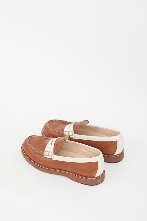 Tod
s Brown 
White Leather Gomma Penny Loafer