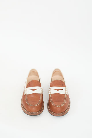 Tod
s Brown 
White Leather Gomma Penny Loafer