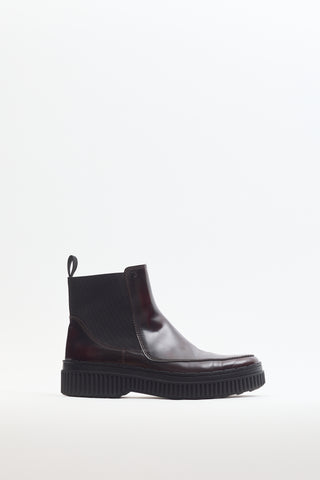 Tod
s Burgundy Leather Chelsea Ankle Boot