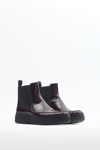 Tod
s Burgundy Leather Chelsea Ankle Boot